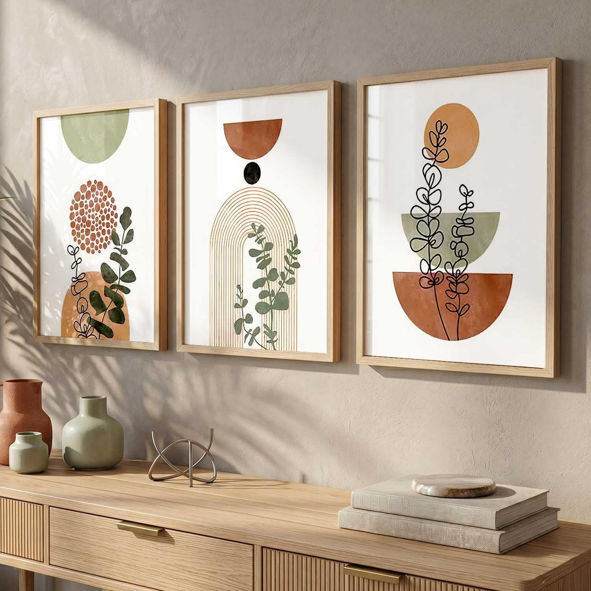 Boho Art Home Decoration Paintings With Frame For Living Room Bed Room Hotel Wall Decor Digital Reprint Set of 3 (13X17 inch)