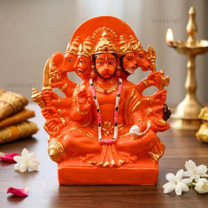 Hanuman Ji Murti Panchmukhi Hanuman for Door Entrance Polyresin 5.5 inch Sindoori Home & Office Decor Living Room Decoration Gift bajarangbali Balaji Idol Evil Eye