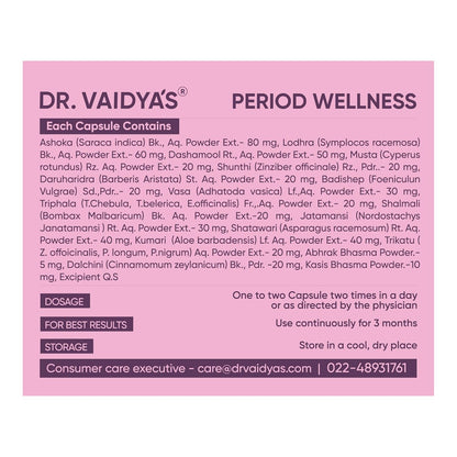Dr. Vaidya's Period Wellness Capsules | Reduces Period Cramps & Pain | Supports Reproductive Health | Ashoka & Shatavari (30 Capsules)
