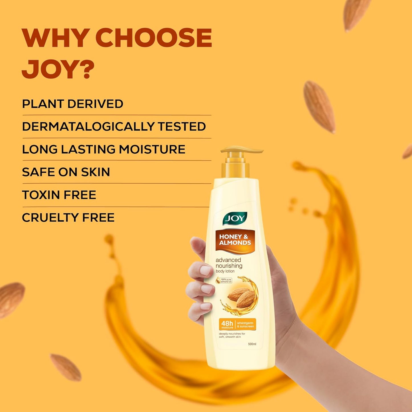 Joy Honey & Almonds Advanced Nourishing Lightweight Winter Body Lotion 500ml | Enriched With Shea Butter | Natural Sunscreen Filters | Suitable for Normal to Dry Skin