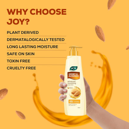 Joy Honey & Almonds Advanced Nourishing Lightweight Winter Body Lotion 500ml | Enriched With Shea Butter | Natural Sunscreen Filters | Suitable for Normal to Dry Skin