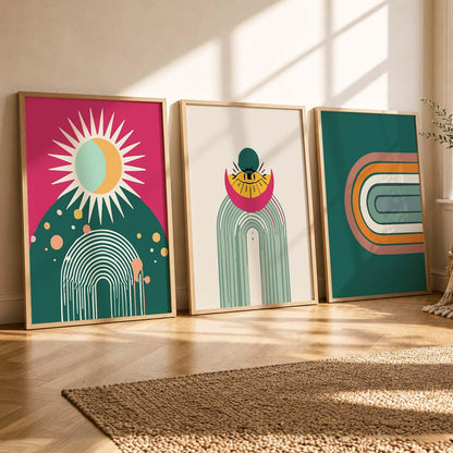 Boho Painting Wall Art Home Decoration Paintings With Frame For Living Room Bed Room Hotel Wall Decor Digital Reprint Set of 3 (13X17 inch)