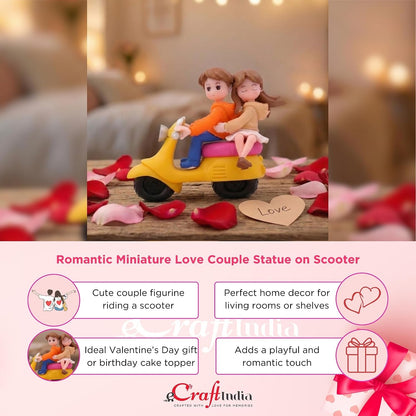eCraftIndia Romantic Miniature Love Couple Statue on Scooter | Valentine Gift for Girlfriend Boyfriend Husband Wife Her Him | Valentine Decoration Items | Happy Birthday Cake Topper