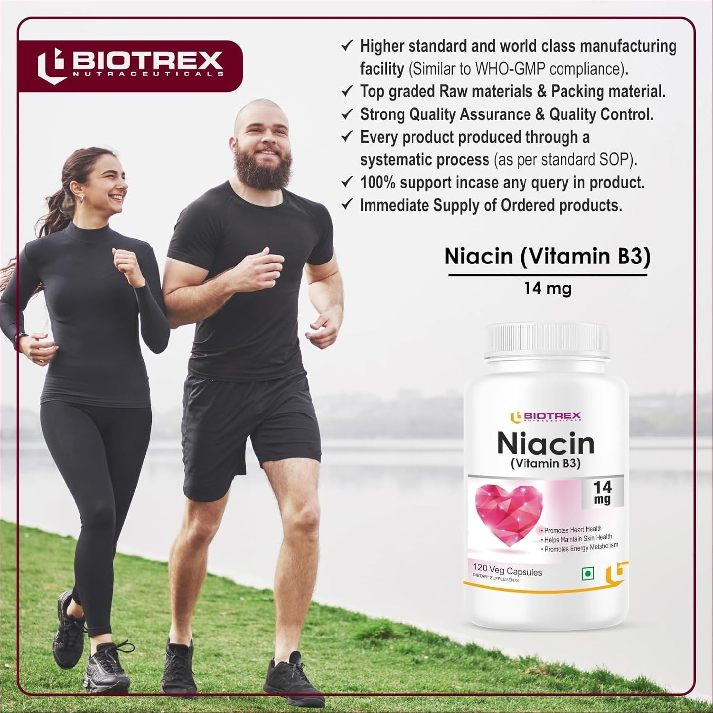 Biotrex Nutraceuticals Niacin 14mg Vitamin B3 With Inositol 50mg Supplement | for Vascularity & Increase Cellular Energy, Non-GMO, Gluten Free, As Per RDA Allowance - 120 Veg Capsules