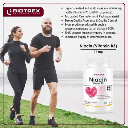Biotrex Nutraceuticals Niacin 14mg Vitamin B3 With Inositol 50mg Supplement | for Vascularity & Increase Cellular Energy, Non-GMO, Gluten Free, As Per RDA Allowance - 120 Veg Capsules