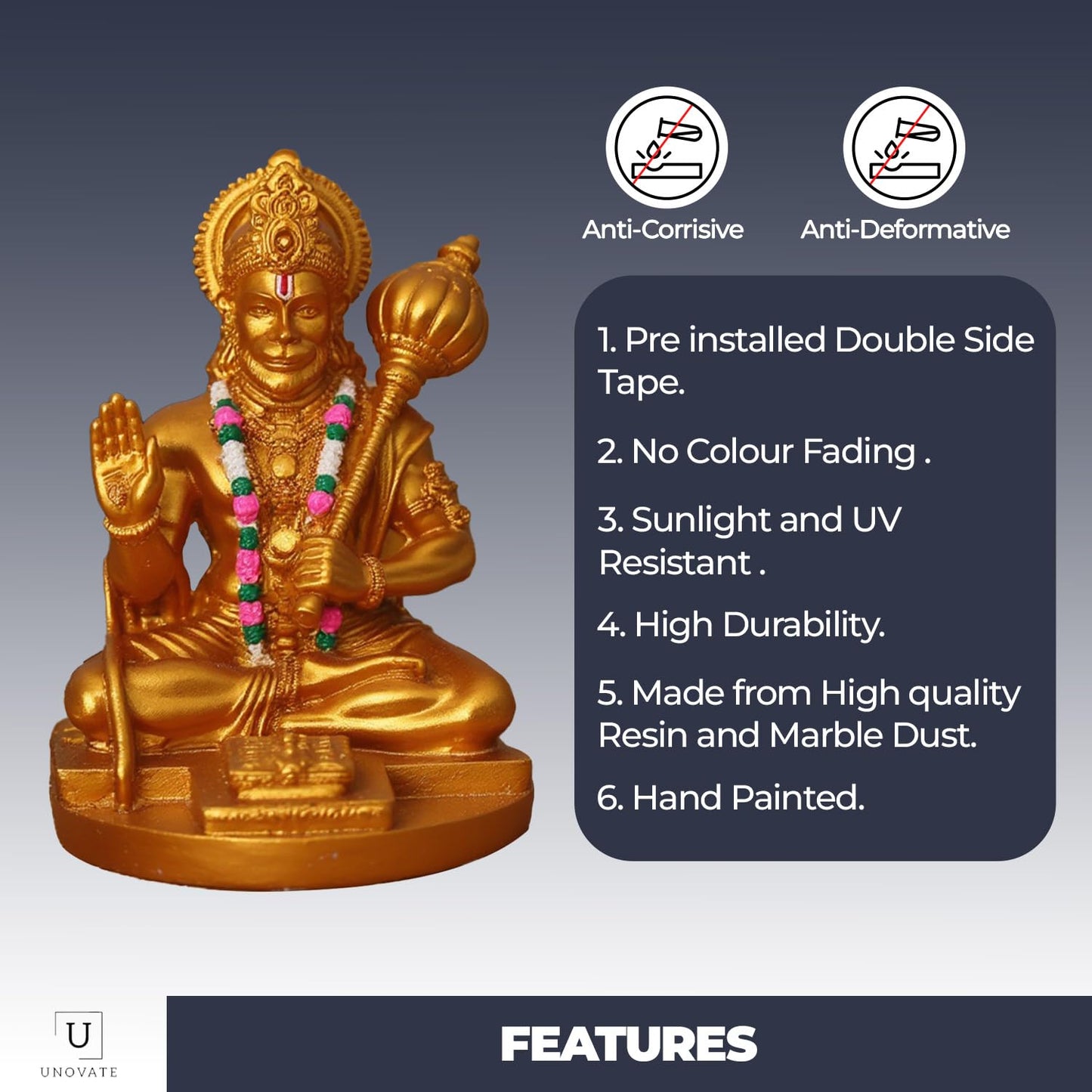 UNOVATE Hanuman Idol for Car Dashboard, Home, Office Desk | Hanuman Murti