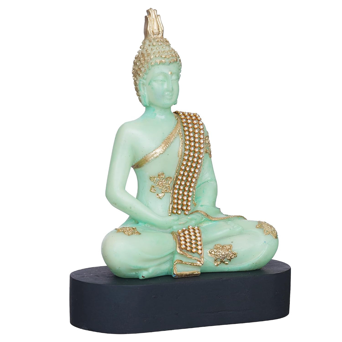 Green and Golden Resin Handcrafted Meditating Lord Buddha Statue | Serene Home Decor for Living Rooms, Meditation Spaces, and Offices | Spiritual Gift for Diwali, Housewarming