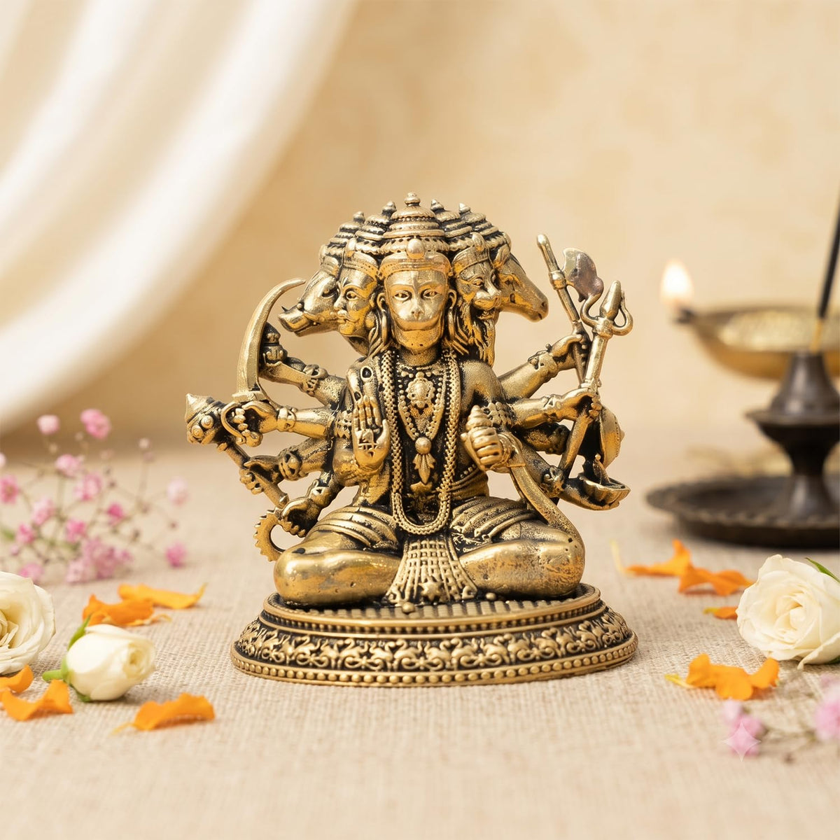 100% Pure Brass Panchmukhi Hanuman Idol | Bajrangbali God Statue for Home Door Entrance Main Door Vastu Protection | Religious Housewarming Grah Pravesh Gift