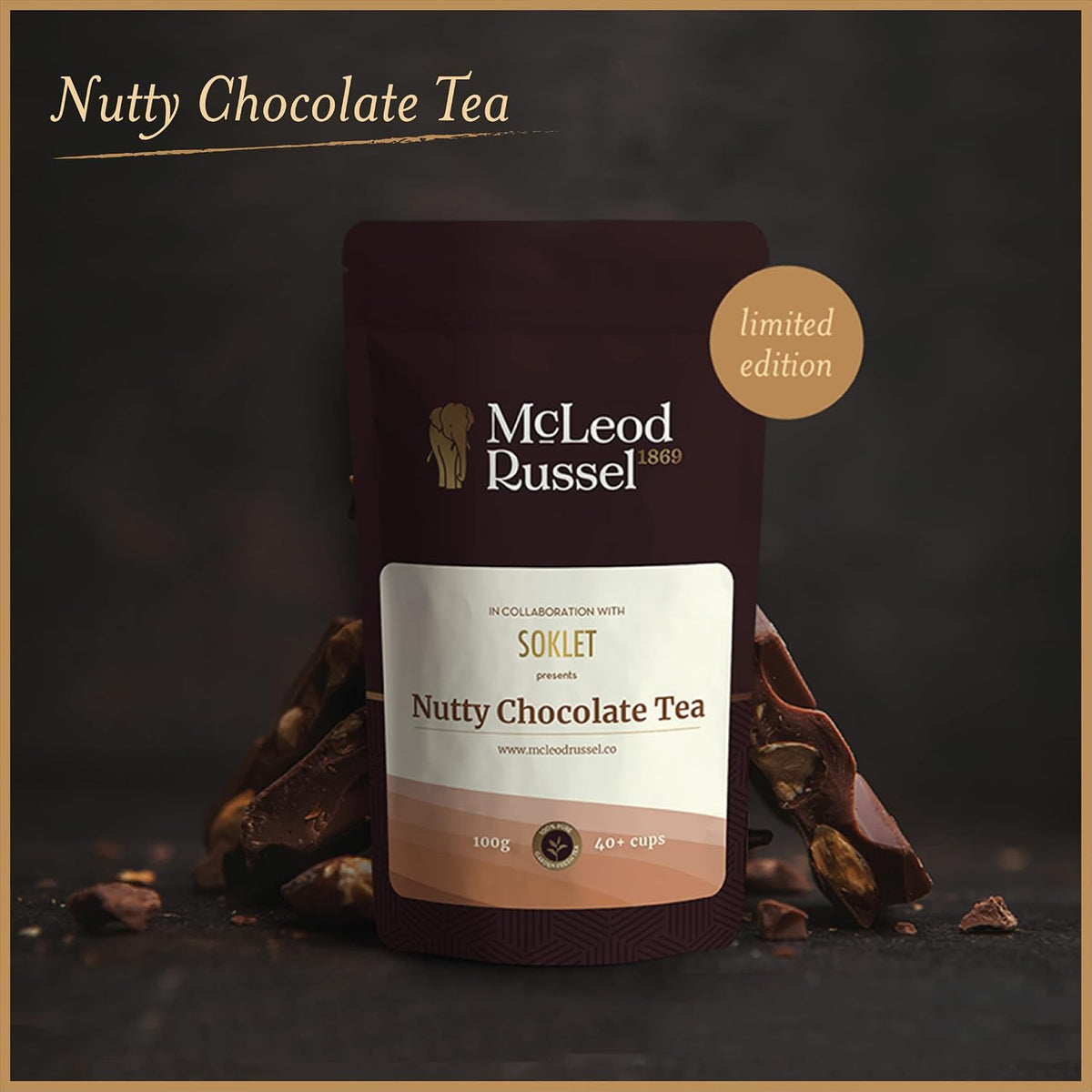 McLeod Russel 1869 – Nutty Chocolate Tea | 100g | Loose Leaf Orthodox Black Tea | With Almonds & Coconut | Rich Chocolate Flavour with Cacao Nibs | Dessert Tea | 40+ Cups