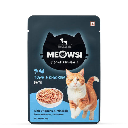 Meowsi by HUFT Tuna & Chicken Pate Cat Wet Food - 80 gm | Protein-Packed, Smooth & Hydrating Meal for Persian & All Breeds | Supports Strong Muscles, Digestion & Shiny Coat