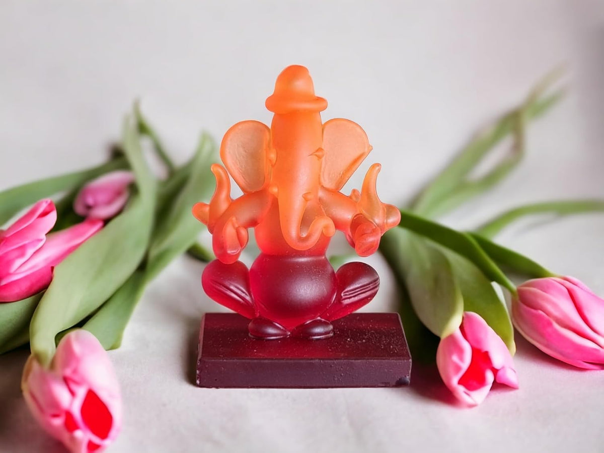 Ganesha Idol for Car Dashboard | Beautiful Ganesh Murti for Home Temple | Ganpati Figurine Statue Showpiece Sculpture for Office Desk (Orange-Red)