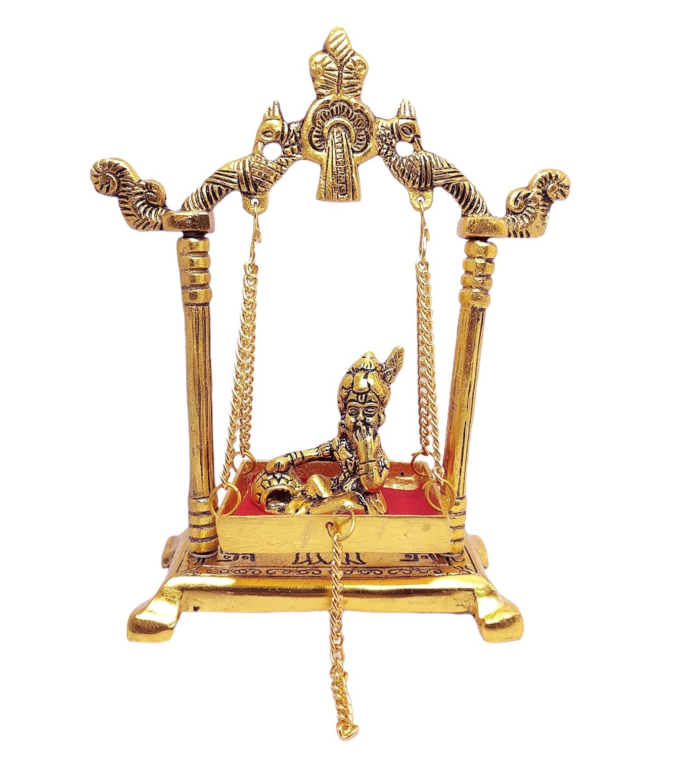 KridayKraft Laddu Gopal on Jhulla Palana Metal Statue Gold Plated Decor Your Home,Office Metal Krishna Murti,Showpiece Figurines,Religious Idol Gift Article.