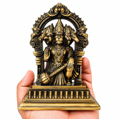 Panchmukhi Hanuman Idol for Home Decor & Pooja Room | Antique Finish Hanuman Statue | Hindu Religious Murti for Temple, Office, Living Room & Gift (13x4.5x10 cm, 185g)