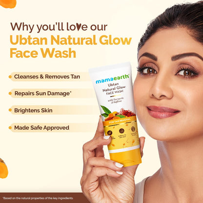 Mamaearth Ubtan Natural Glow Face Wash with Turmeric & Saffron for Tan Removal – 200 ml | Removes Tan | Brightens Skin | Exclusively Available on Amazon