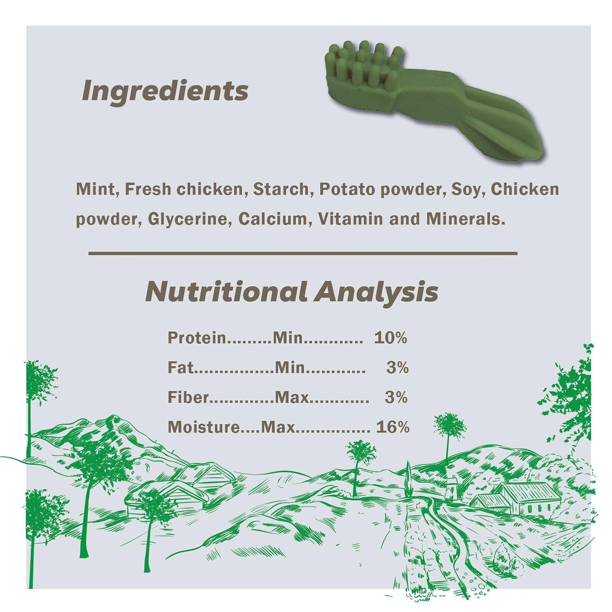 COUNTRYSIDE Dog Dental Chews Treats 250g – Mint Flavor | Brush-Shaped Chews for Dogs, Oral & Gum Care for Dogs | Fights Plaque & Tartar | Freshens Breath | Calcium Enriched & Gluten Free