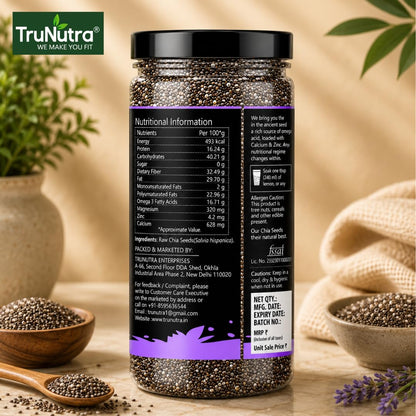 TruNutra Chia Seeds 200g | Omega-3, Fiber & Protein Rich Superfood for Eating | Supports Digestion, Weight Management, Bone Strength & Energy | Vegan | Non-GMO