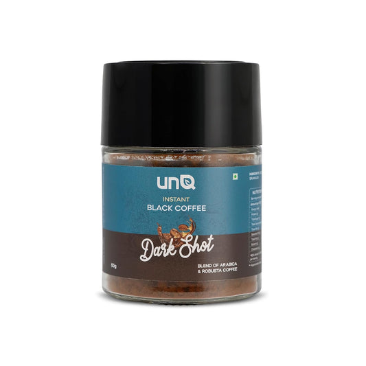 unQ Dark Shot Instant Black Coffee Powder | Strong Arabica Robusta Blend | Cafe Style Coffee | Quick Hot & Cold Mix | 25 Cups | No Additives