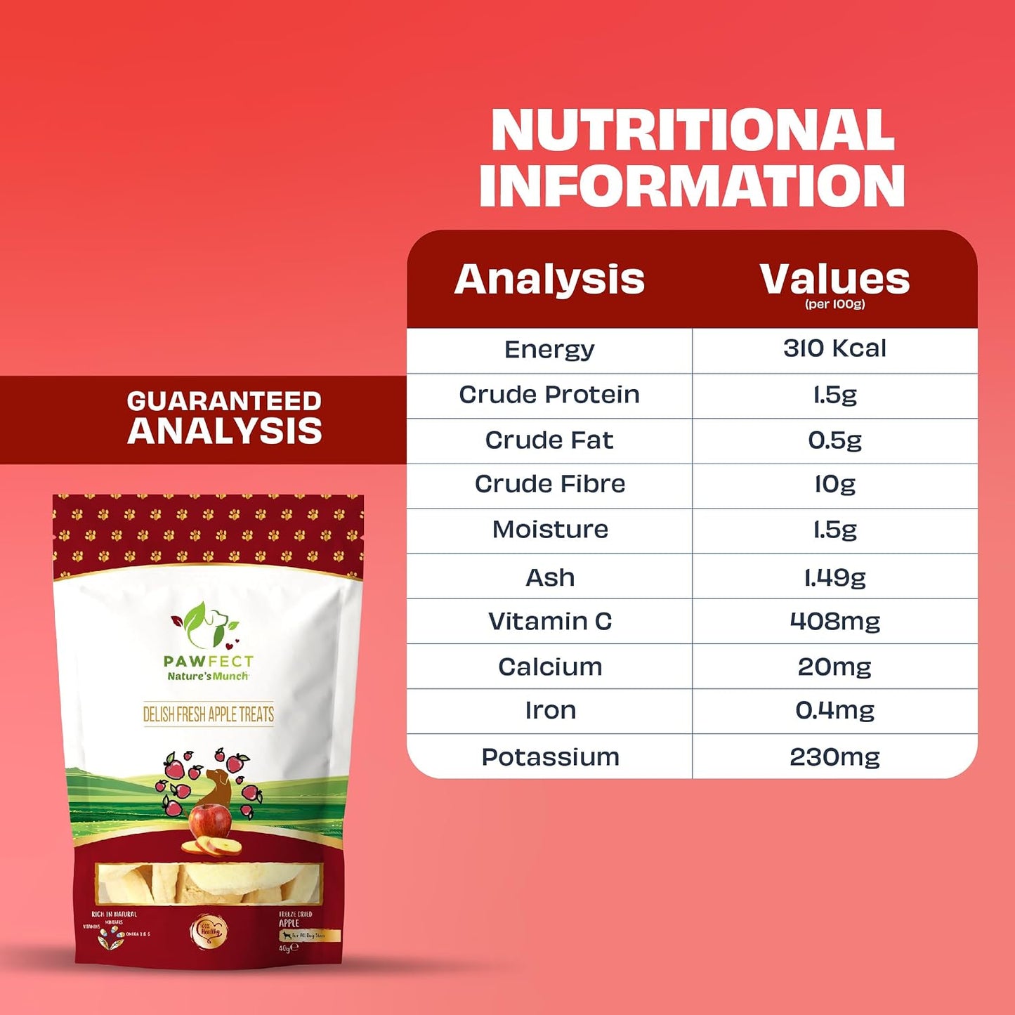 Pawfect Nature's Munch Freeze-Dried Delish Fresh Apple Treats for Dogs | Hypoallergenic Dog Treats, Grain-Free | Healthy Dog Treats (40g)