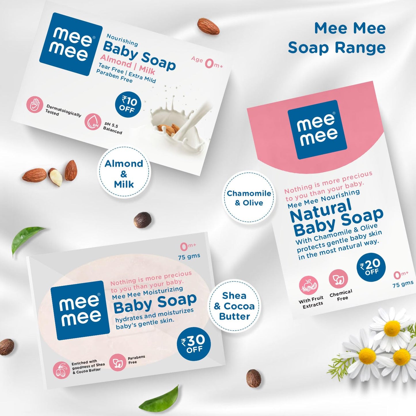 Mee Mee Nourishing Baby Soap for Bath Bar with 100% Natural Almond Oil & Milk Extract, Dermatologically Tested for Soft Baby Skin, 75 Gram
