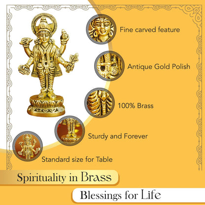 100% Pure Brass Dhanvantari Murti | Lord Dhanvantri Idol | Dhanwantari Idols | God of Health, Healing, and Ayurvedic Medicine | Incarnation of Lord Vishnu | Worshipped On Dhanteras Specially