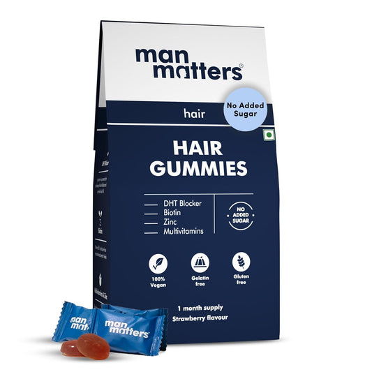 Man Matters Biotin Hair Gummies (30N) | No Added Sugar | With Biotin, DHT Blockers, Vitamin A, C, E, Zinc & Fibre | For Healthy & Strong Hair | Strawberry Flavour | 100% Veg & Gut Friendly