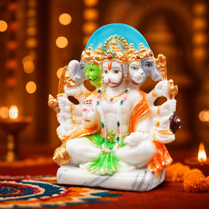 Panchmukhi Hanuman Murti 6 inch Marble Dust Multicolour God Idol for Home Decor, Pooja Room,Temple,Vastu Statue,Gifting