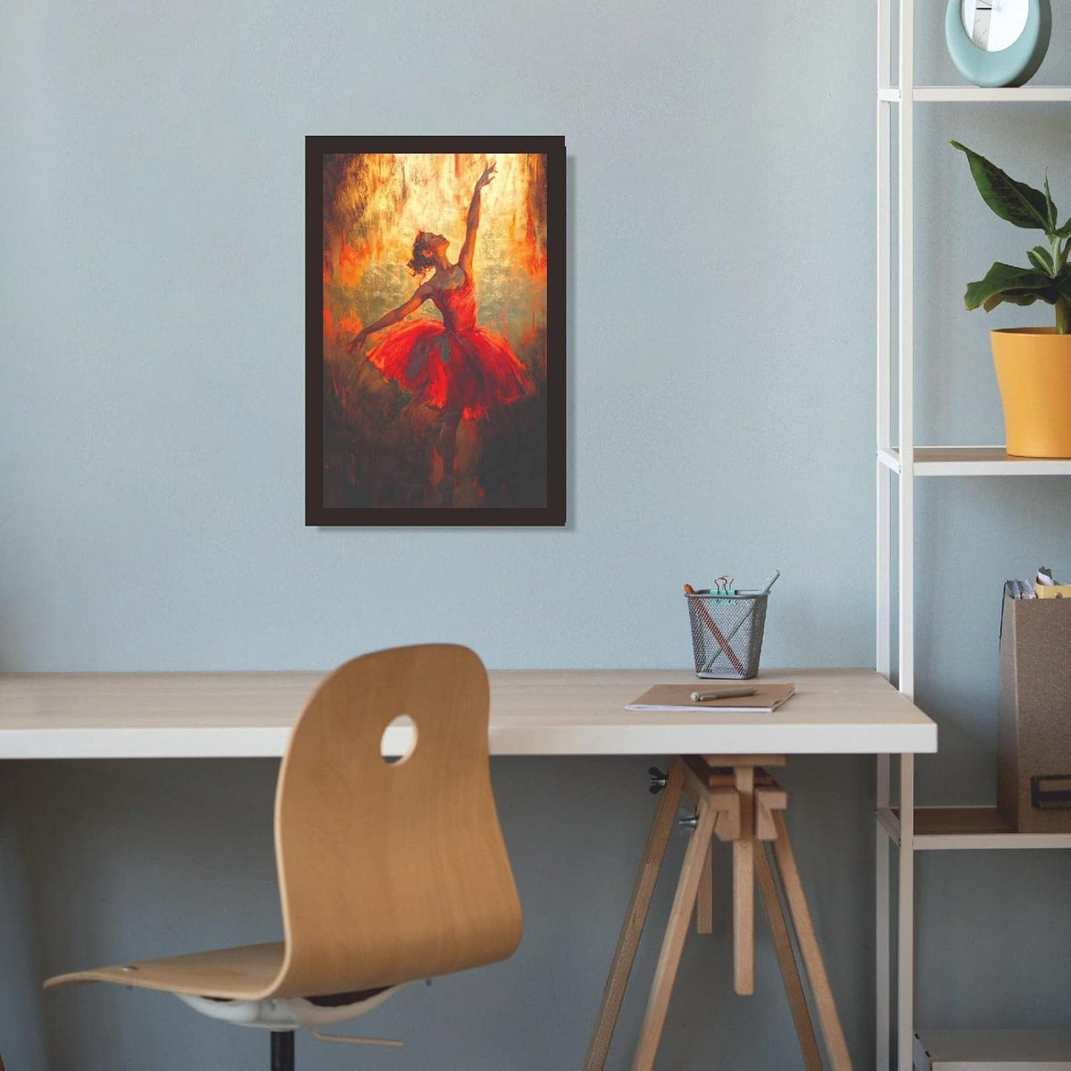 Pretty Dancing Girl in Short Red Dress Beautiful Woman Painting Photo Frame for Living Room, Bedroom, Home Decor and Wall Decoration (MM 1833, 30.5L x 20.3W cm, Paper, Without Plexi Glass)