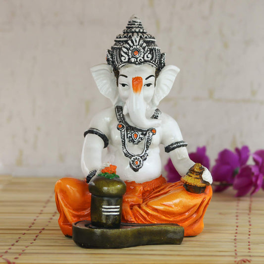 Lord Ganesha Worshipping Lord Shiv Pooja Decorative Spiritual showpiece