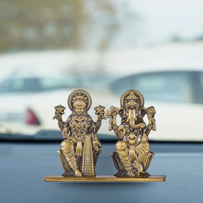 Laxmi Ganesh Idol for Car Dashboard – Brass Finish Decorative Statue Spiritual Gift for Home, Car & Temple (S983-BRS)
