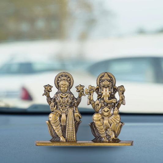 Laxmi Ganesh Idol for Car Dashboard – Brass Finish Decorative Statue Spiritual Gift for Home, Car & Temple (S983-BRS)