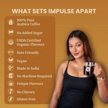 Impulse Coffees - Hazelnut Flavoured Instant Coffee Powder | Premium Freeze Dried Arabica Hazelnut Coffee Powder | Smooth Instant Coffee, Hot & Cold