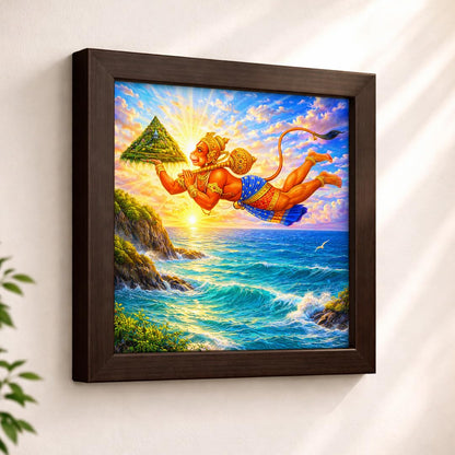 Hanuman Parvat Ocean Hindu Sanjeevni Booti Vastu Health Divine Spiritual Power Sacred Framed Poster Artwork Decor Painting