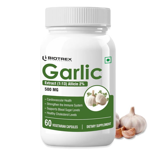 Biotrex Nutraceuticals Garlic 500 mg For Heart health,Cholesterol Management and Weight Loss - 60 Capsules