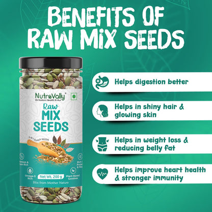 NutroVally Mix Seeds (200g) 5-in-1 Seeds Combo of Flax, Chia, Pumpkin, Watermelon & Sunflower Seeds | Superfood for Weight Management | Plant-Based Healthy Diet Snacks - Jar (200g)