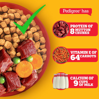 Pedigree Adult Dry Dog Food, Meat & Rice, 1 kg, Contains 37 Essential Nutrients, 100% Complete & Balanced Food for Adult Dogs