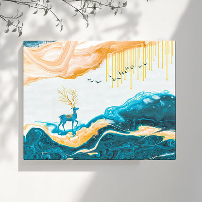 Canvas Deer Painting, Big Size Scenery, Abstract Painting, Painting for Living Room Bedroom, Multicolor, Nature, 58.0 X 45.0 cm, Set of 1