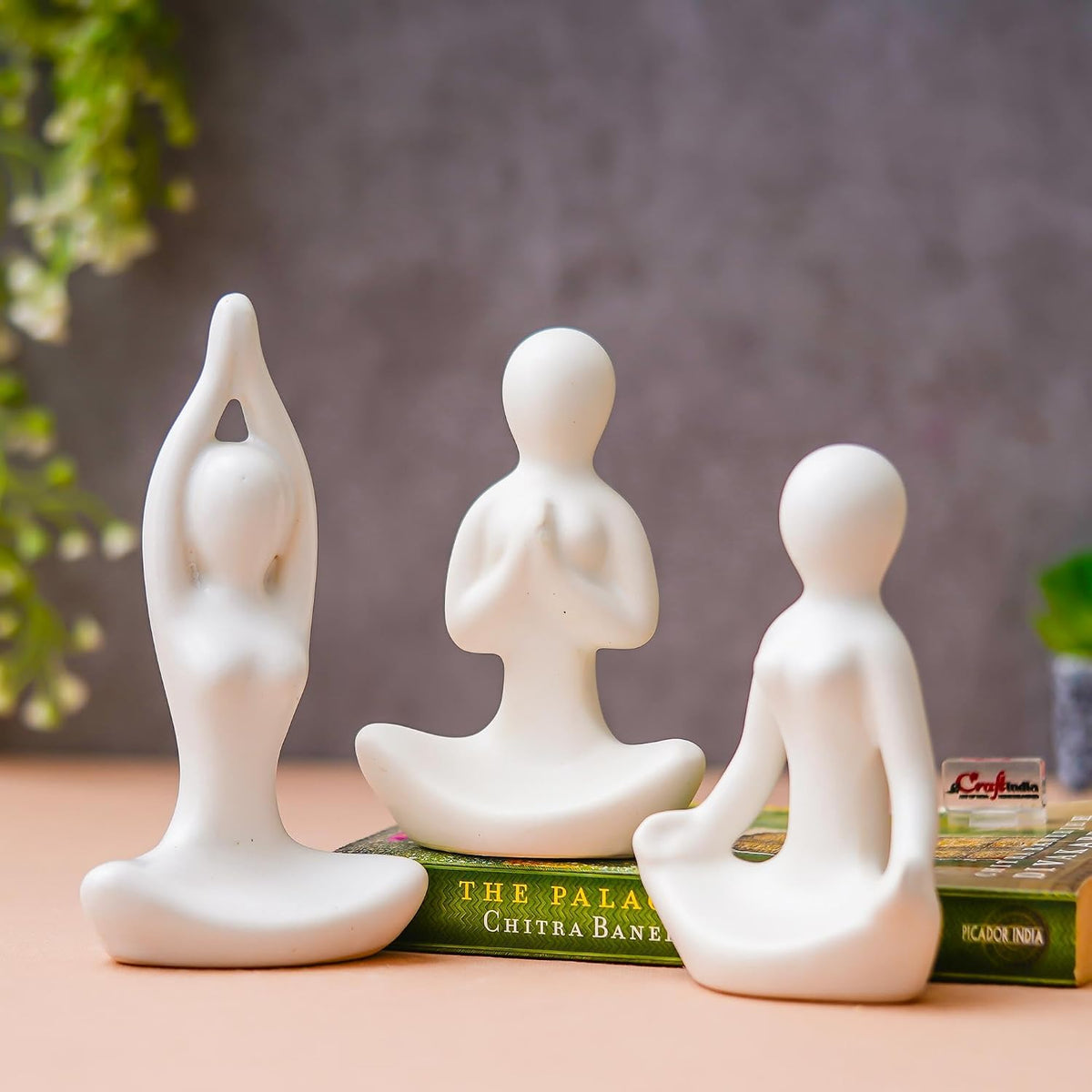 eCraftIndia Set of 3 White Ceramic Meditation Yoga Pose Statue | Yoga Women Figurine Home Decor Items Showpiece for Meditation Room Living Room Bedroom Table Shelf TV Unit | Gift for Birthday