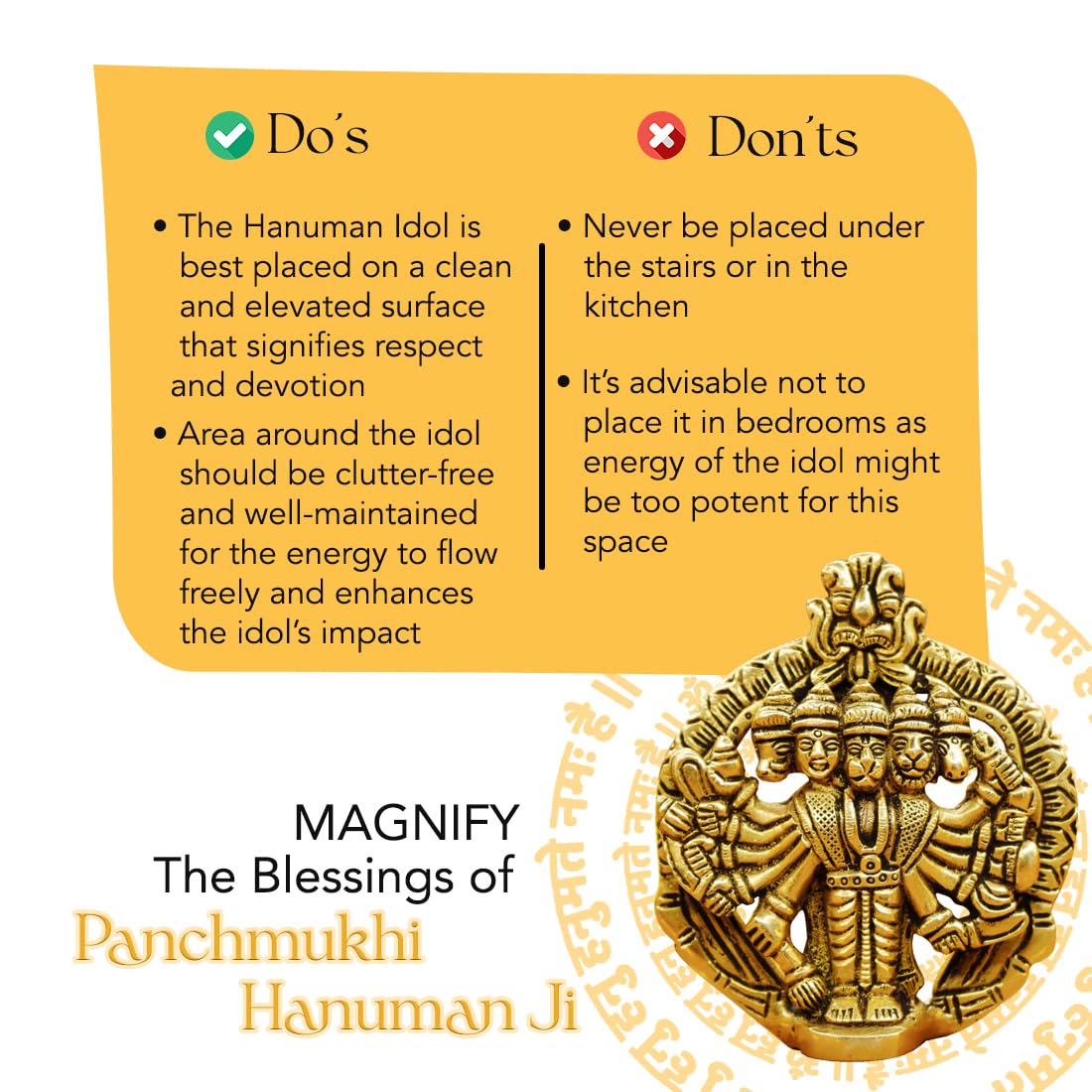 100% Pure Brass Panchmukhi Hanuman (Size: 10 cm) | Panchmukhi Hanuman Murti for Door Entrance | Panch Mukhi Hanuman Ji for Wall | Vastu Protection from Evil Eye