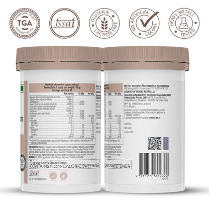 Zephivo Swisse Magnesium Glycinate & Citrate Powder - Maximum Absorption (Australia's No.1 Magnesium Supplement, Manufactured In Australia) Supports Muscle Health, Post Workout Muscle Recovery & Restful Sleep - 90Gm