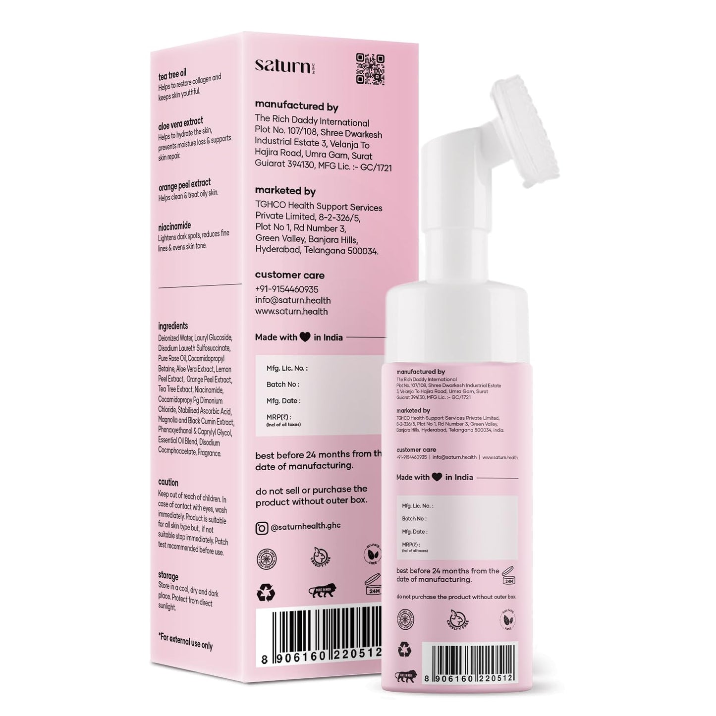 Saturn by GHC Shower Combo for Foaming Face Wash& Body wash With Built-In Face Brush for Hydrates Skin, Acne, Oil Control, Deep Cleansing, Nourishing & Moisturizing120 ml