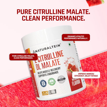 NATURALTEIN Citrulline Malate 2:1 | Watermelon Flavour | Nitric Oxide Booster for Bigger Pumps & Workout Performance | 100g, 25 Servings | Supports Strength & Endurance