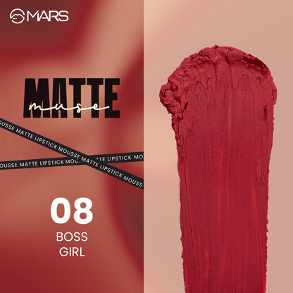 MARS Matte Muse Mousse Lipstick (3ml) (08-BOSS GIRL) with Doe-Foot Applicator | Highly Pigmented | Smooth Texture | Hydrating Formula | Blurry Lips Effect