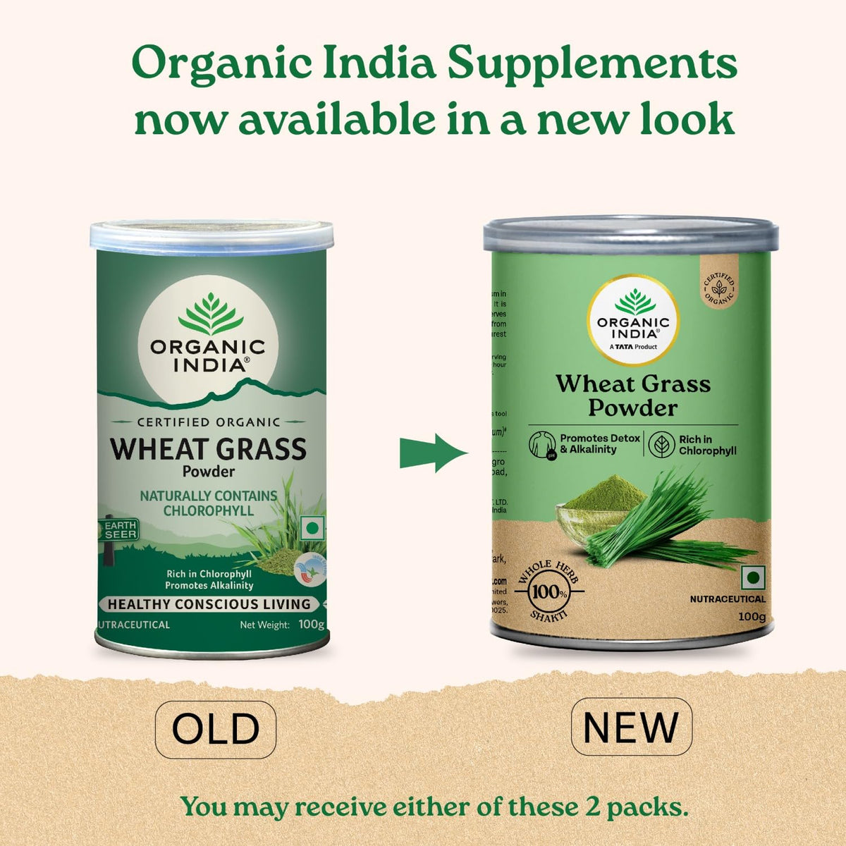 A TATA Product - Organic India Wheat Grass - 100g, Supports Immunity & Boosts Stamina, Rich in Natural Antioxidants, Vitamins & Minerals, For Detox, Overall Well-Being, GMP & NPOP Certified Organic