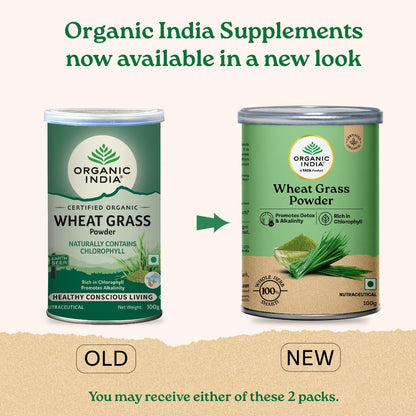 A TATA Product - Organic India Wheat Grass - 100g, Supports Immunity & Boosts Stamina, Rich in Natural Antioxidants, Vitamins & Minerals, For Detox, Overall Well-Being, GMP & NPOP Certified Organic