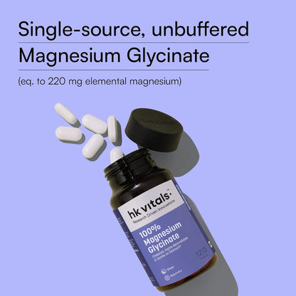 Hk vitals 100% Magnesium Glycinate (1880mg) 120 Tablets | For Better Sleep Quality & Muscle Recovery | Trustified Certified