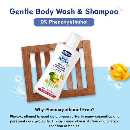 Chicco Baby Moments Gentle Bodywash & Shampoo with Green Apple & Peach, 100ml | Head-to-Toe | No Tears Formula | Hydrated Skin & Hair | Dermatologically Tested | Parabens & Phenoxyethanol Free