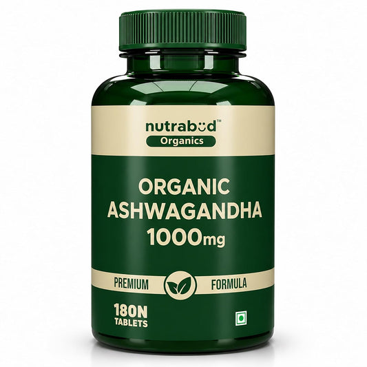 Nutrabud Ashwagandha 1000mg - 180 Tablets -Stress & Anxiety Relief Ashwagandha Powder Tablets - Rejuvenates Mind & Body - Certified Organic (180 Count (Pack of 1))