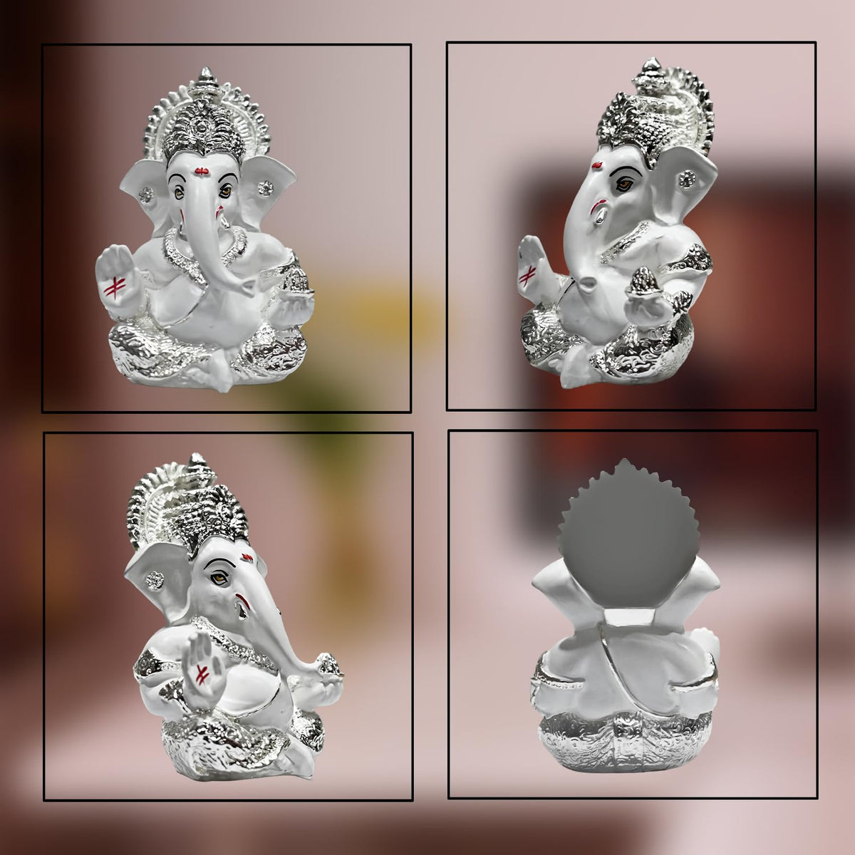 999 Silver Plated Lord Ganesha Idol for Temple, Puja Room, Home Decor, Gifting| Murti Ganpati Idol for Peace, Prosperity, Positive Energy, Good Luck, Success (8.89 x 5.08 cm)
