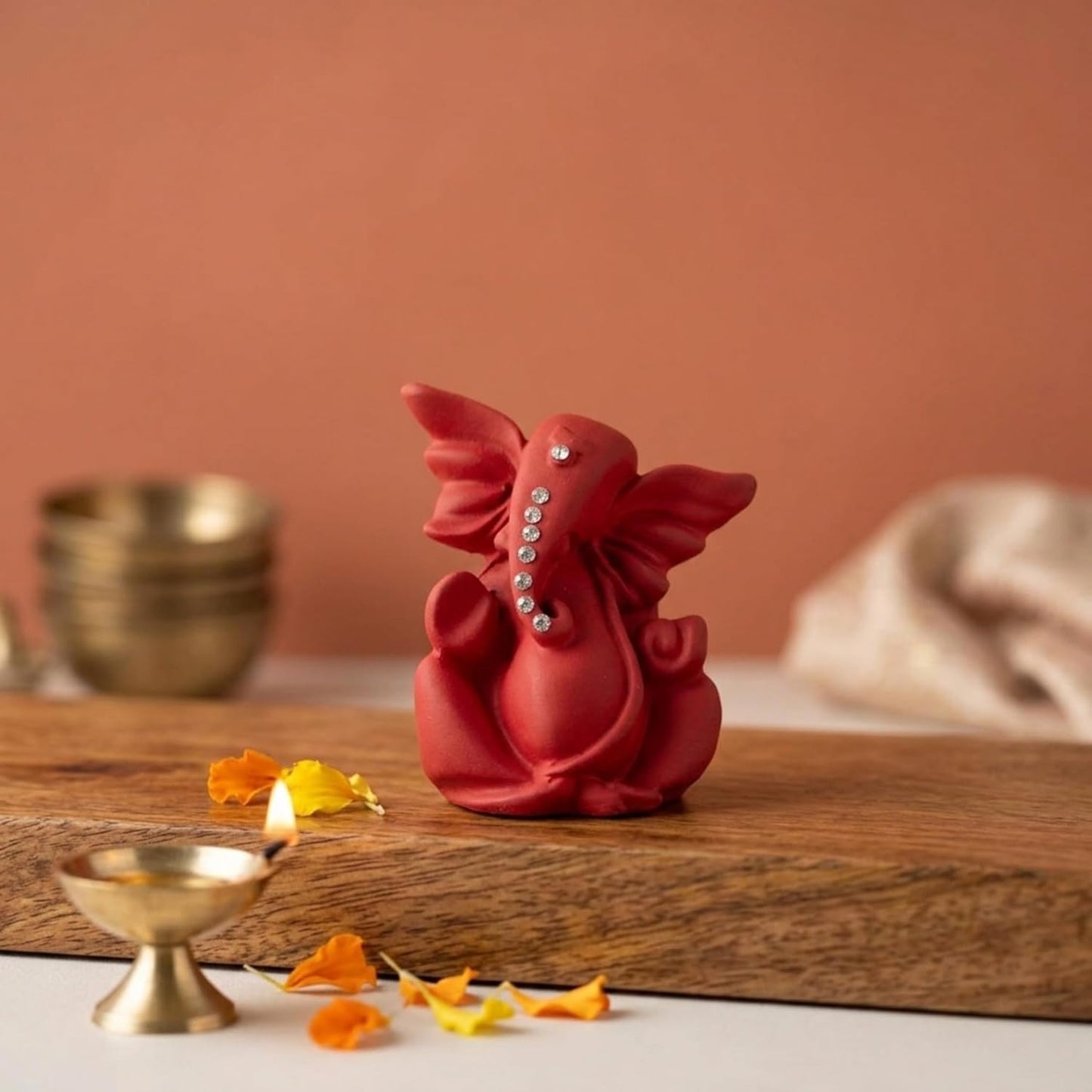 eCraftIndia Red Ganesha Statue | Lord Ganesha Idol for Home Decor Car Dashboard | Ganesh Ganpati Murti Gift for Diwali Housewarming Birthday
