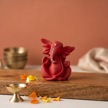 eCraftIndia Red Ganesha Statue | Lord Ganesha Idol for Home Decor Car Dashboard | Ganesh Ganpati Murti Gift for Diwali Housewarming Birthday